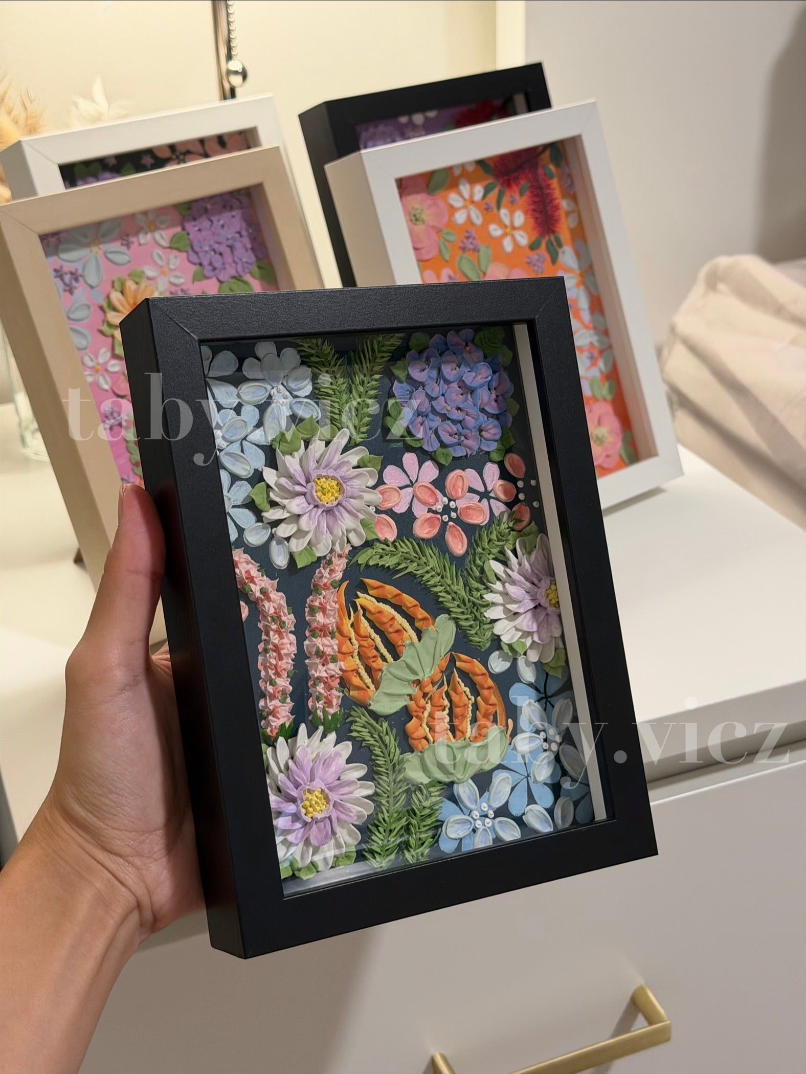 Original Floral Textured Art – Tabletop Framed Collection S05