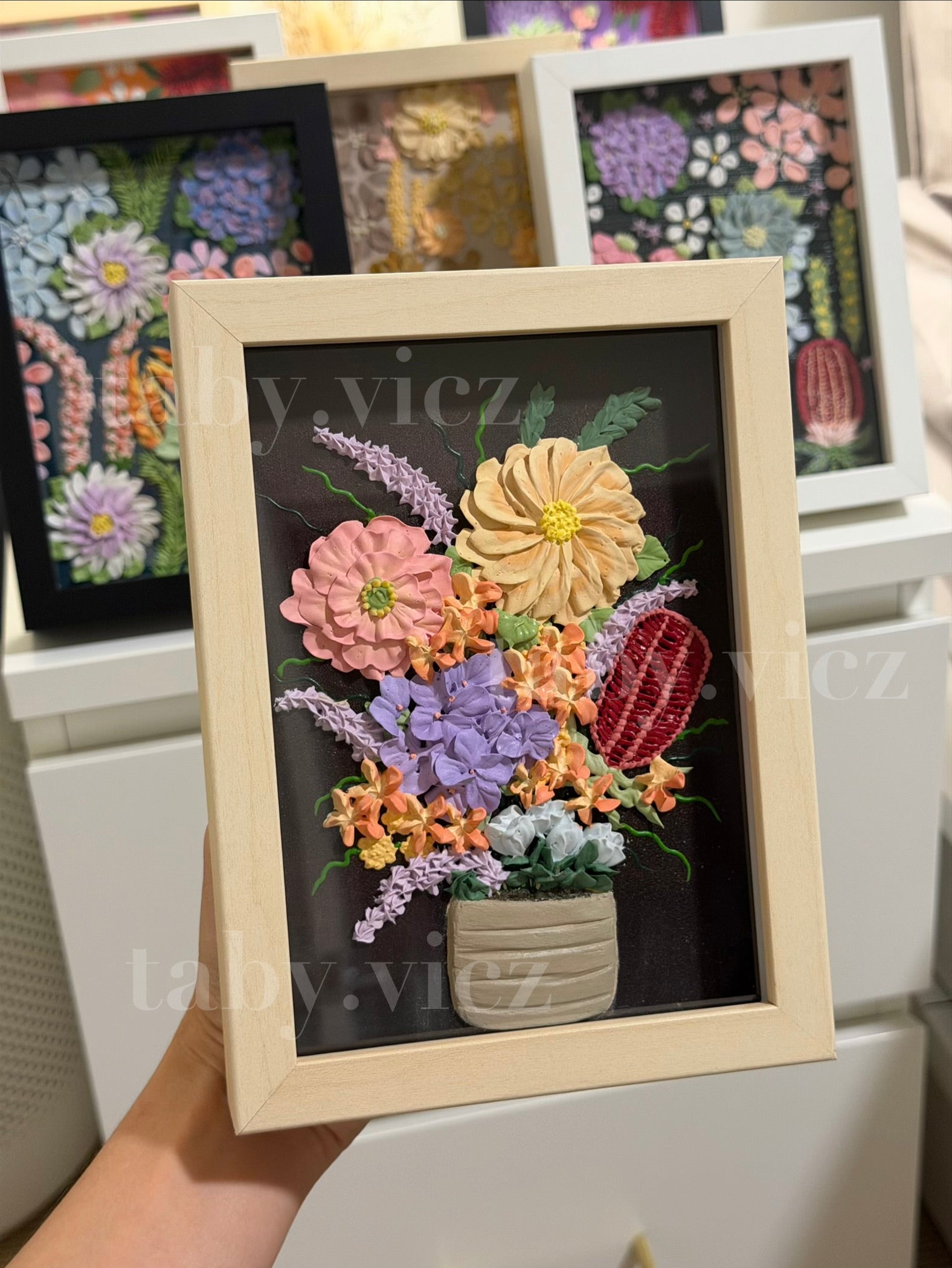 Original Floral Textured Art – Tabletop Framed Collection S07